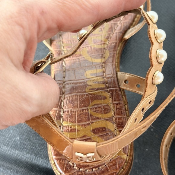 Sam Edelman Gladiator Sandal Womens Size 6.5 Studded Flats Leather Eavan Pearl - Picture 2 of 5